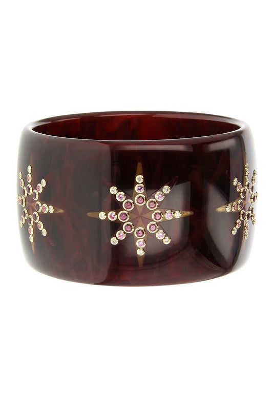 MARK DAVIS-Diamond Garnet Burgundy Bakelite Bangle-YELLOW GOLD