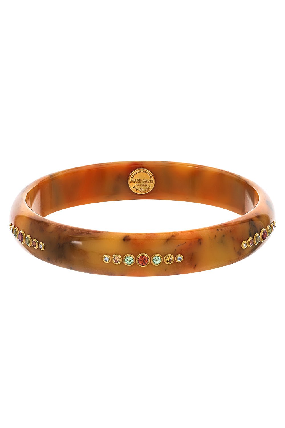 MARK DAVIS-Diamond Garnet Orange Bakelite Bangle-YELLOW GOLD