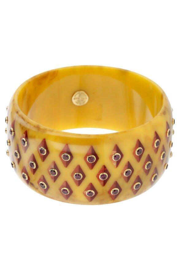 MARK DAVIS-Garnet Yellow Bakelite Bangle-YELLOW GOLD