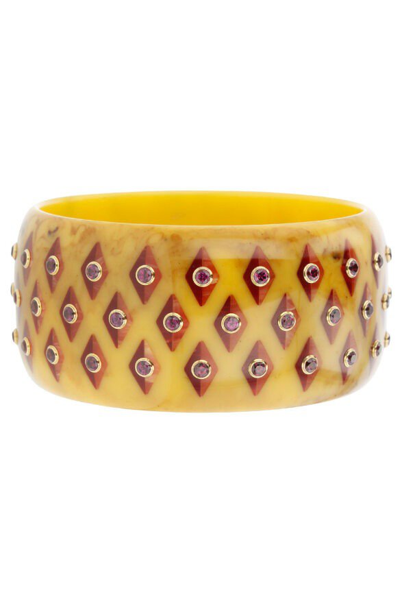 MARK DAVIS-Garnet Yellow Bakelite Bangle-YELLOW GOLD