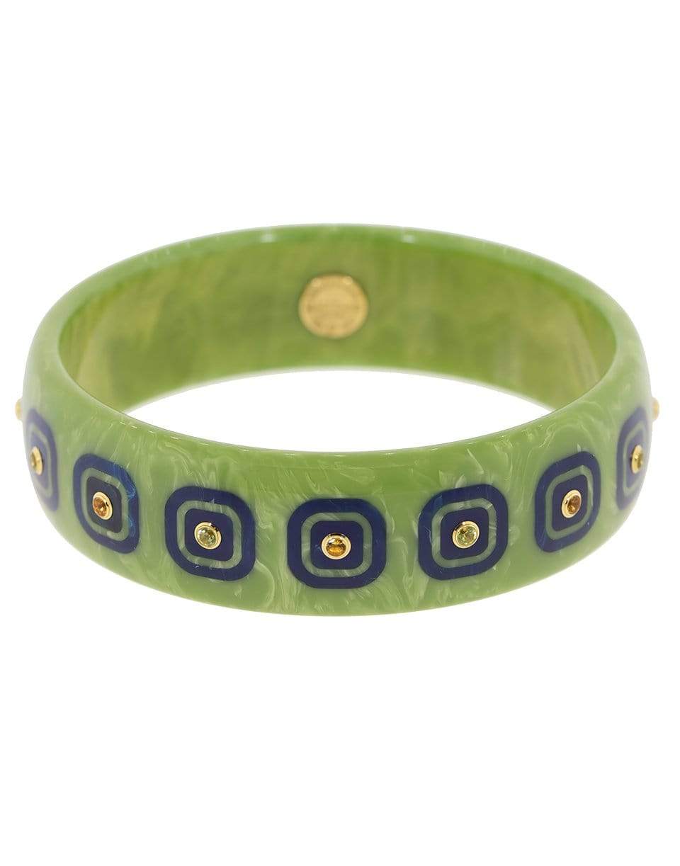MARK DAVIS-Green and Blue Squares Bakelite Bangle-YELLOW GOLD