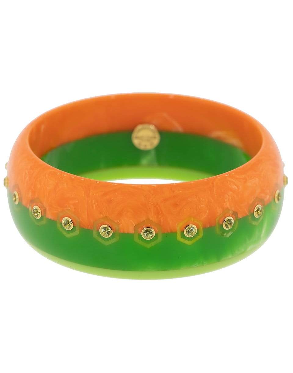 MARK DAVIS-Green and Orange Peridot Bakelite Bangle-YELLOW GOLD
