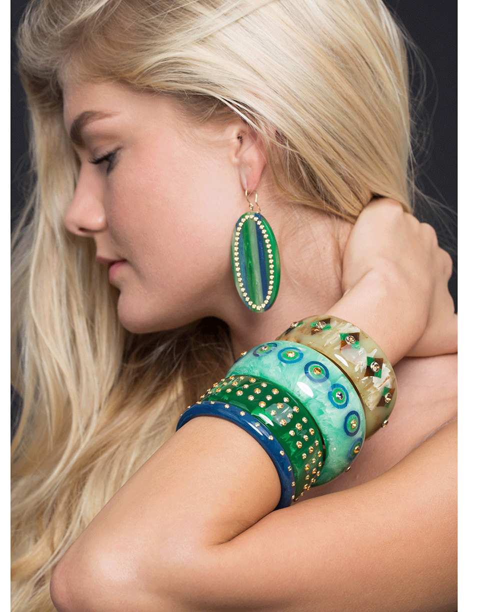 MARK DAVIS-Green Bakelite and Blue Circles Bangle-YELLOW GOLD