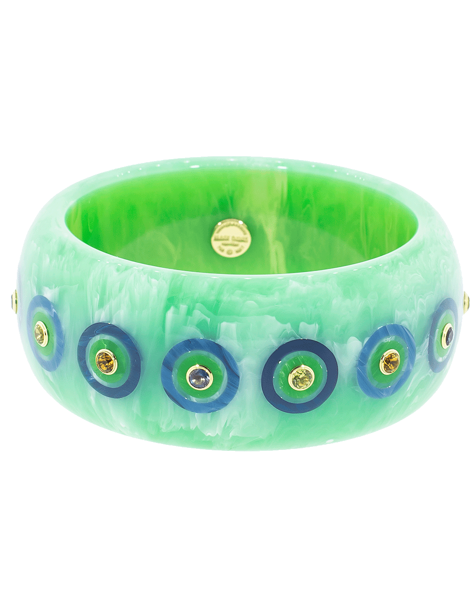 MARK DAVIS-Green Bakelite and Blue Circles Bangle-YELLOW GOLD