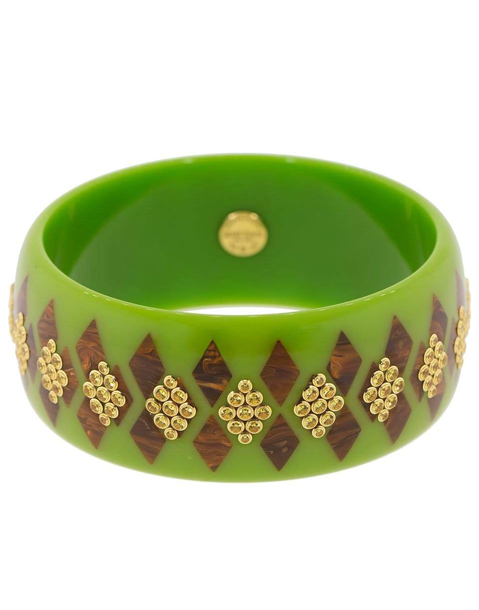 MARK DAVIS-Green, Brown, and Yellow Sapphire Bakelite Bangle-YELLOW GOLD