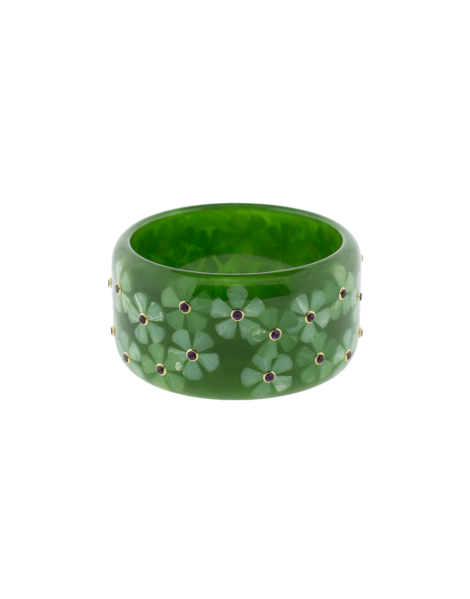 MARK DAVIS-Green Flower Bakelite Bangle-YELLOW GOLD