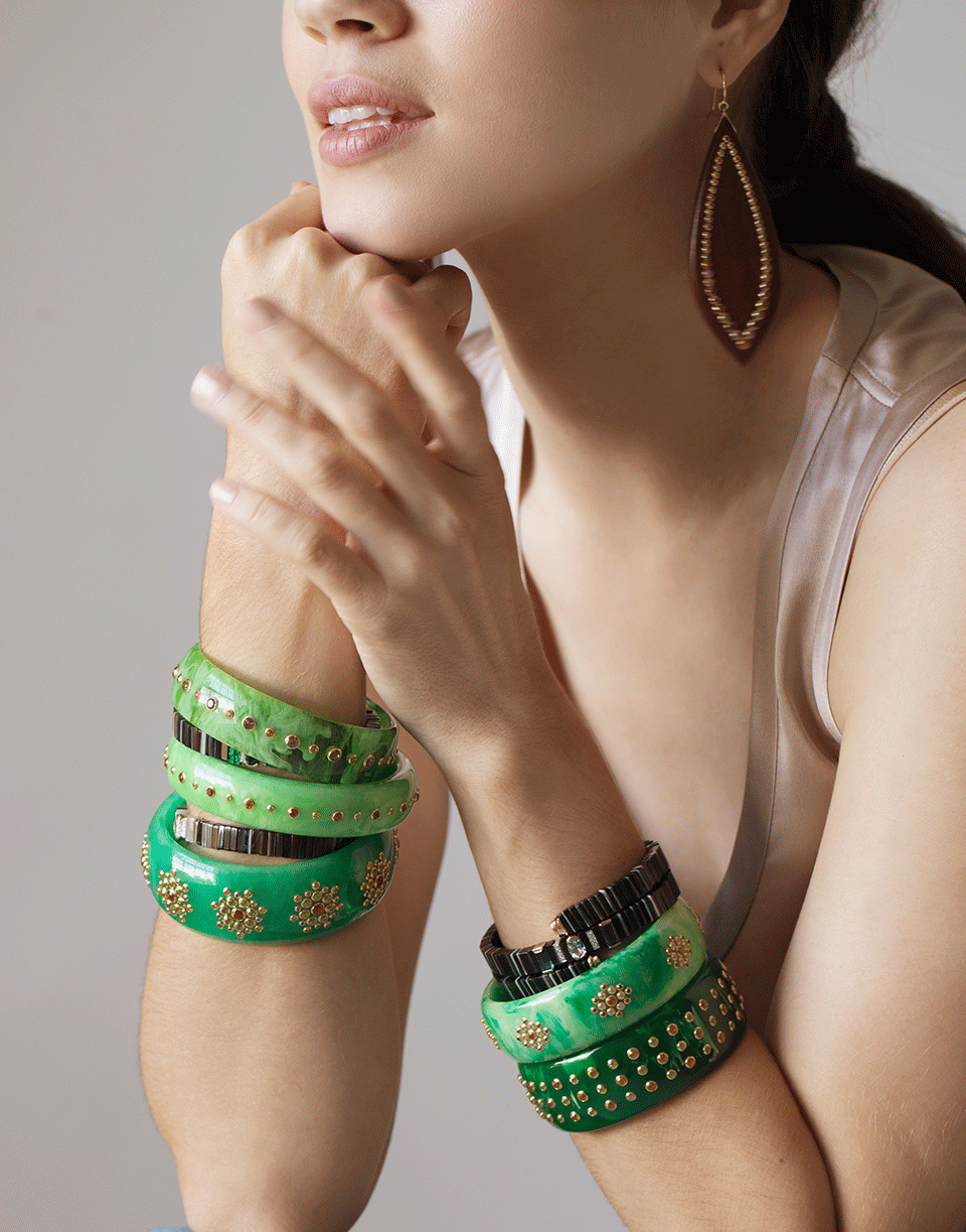 MARK DAVIS-Green Gemstone Bakelite Bangle-YELLOW GOLD