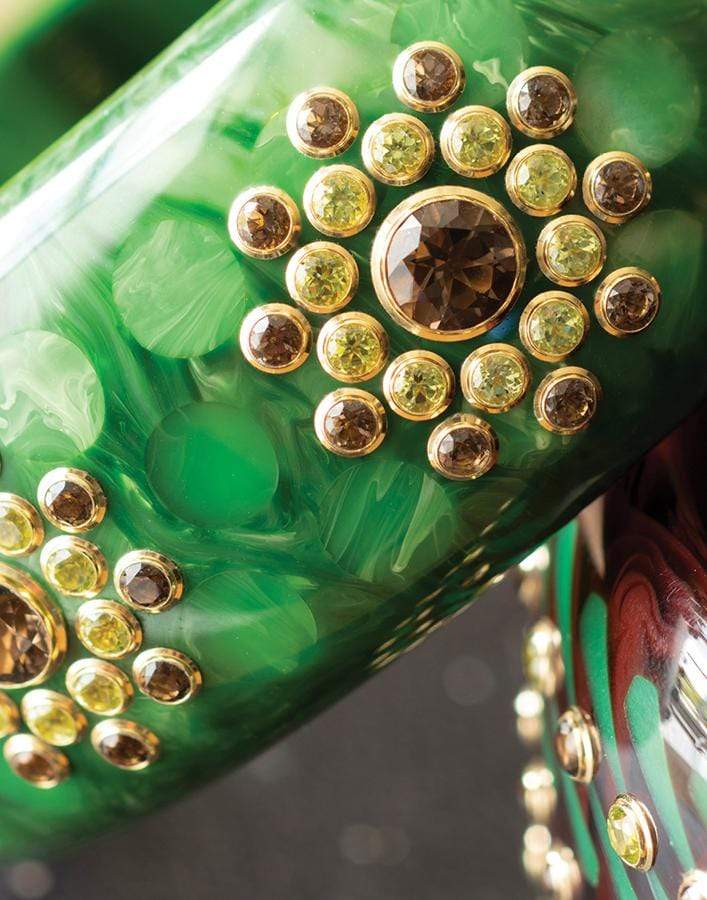 MARK DAVIS-Green Gemstone Bakelite Bangle-YELLOW GOLD