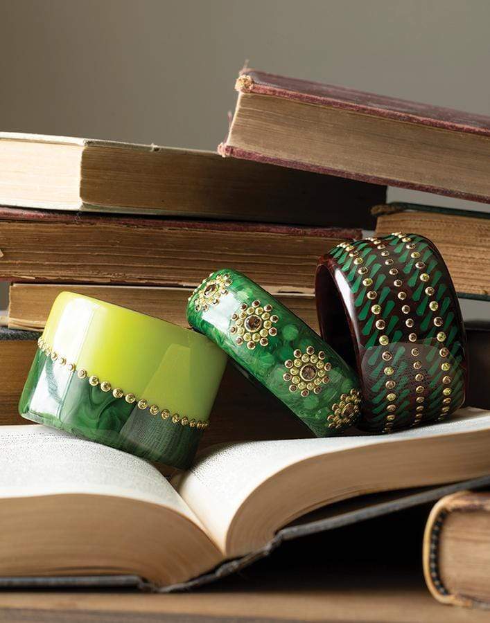 MARK DAVIS-Green Gemstone Bakelite Bangle-YELLOW GOLD