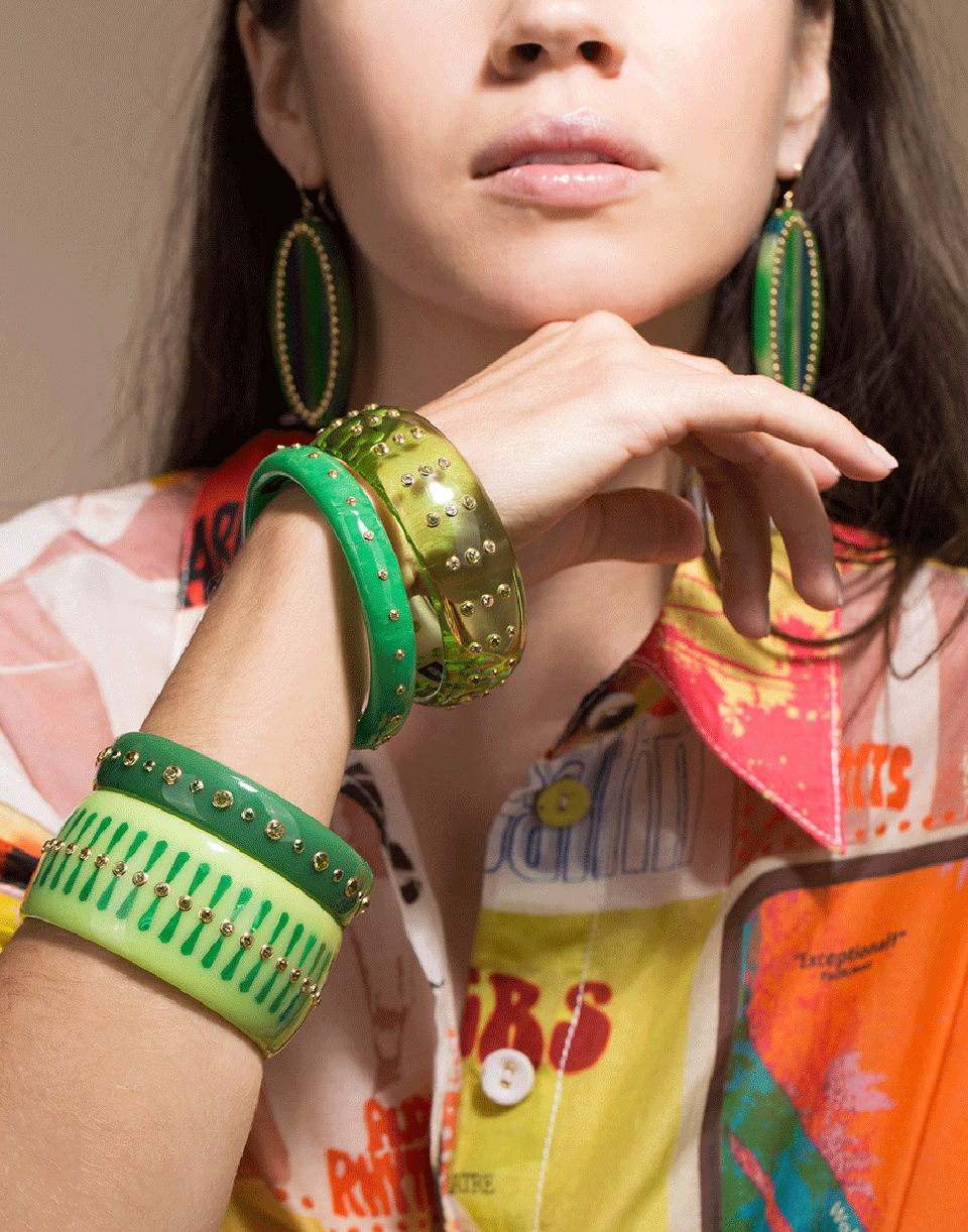 MARK DAVIS-Green Peridot Bakelite Bangle-YELLOW GOLD