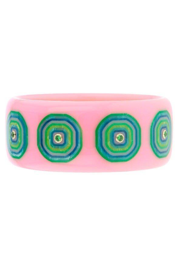MARK DAVIS-Green Tourmaline Pink Bakelite Bangle-YELLOW GOLD