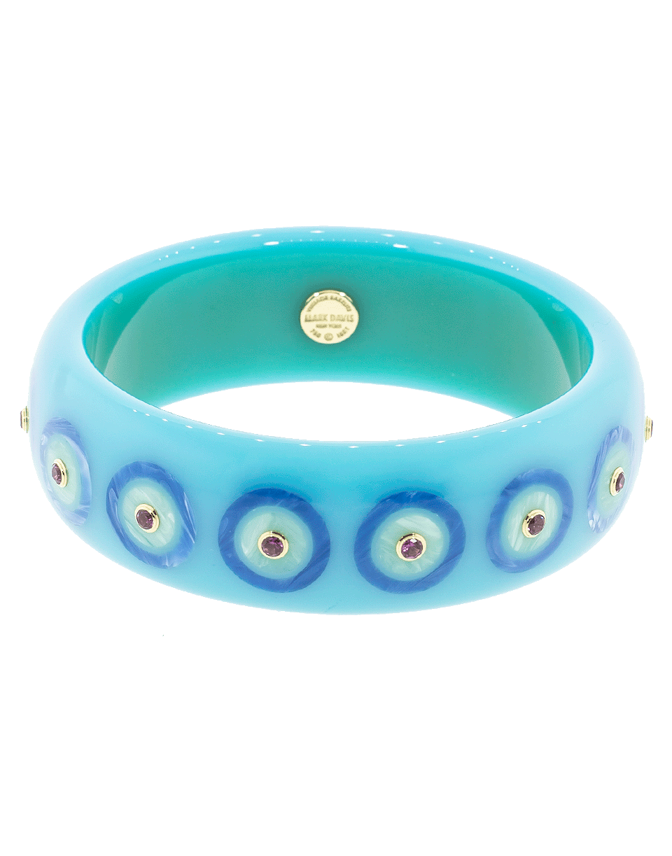 MARK DAVIS-Light Blue Bakelite Circles Bangle-YELLOW GOLD