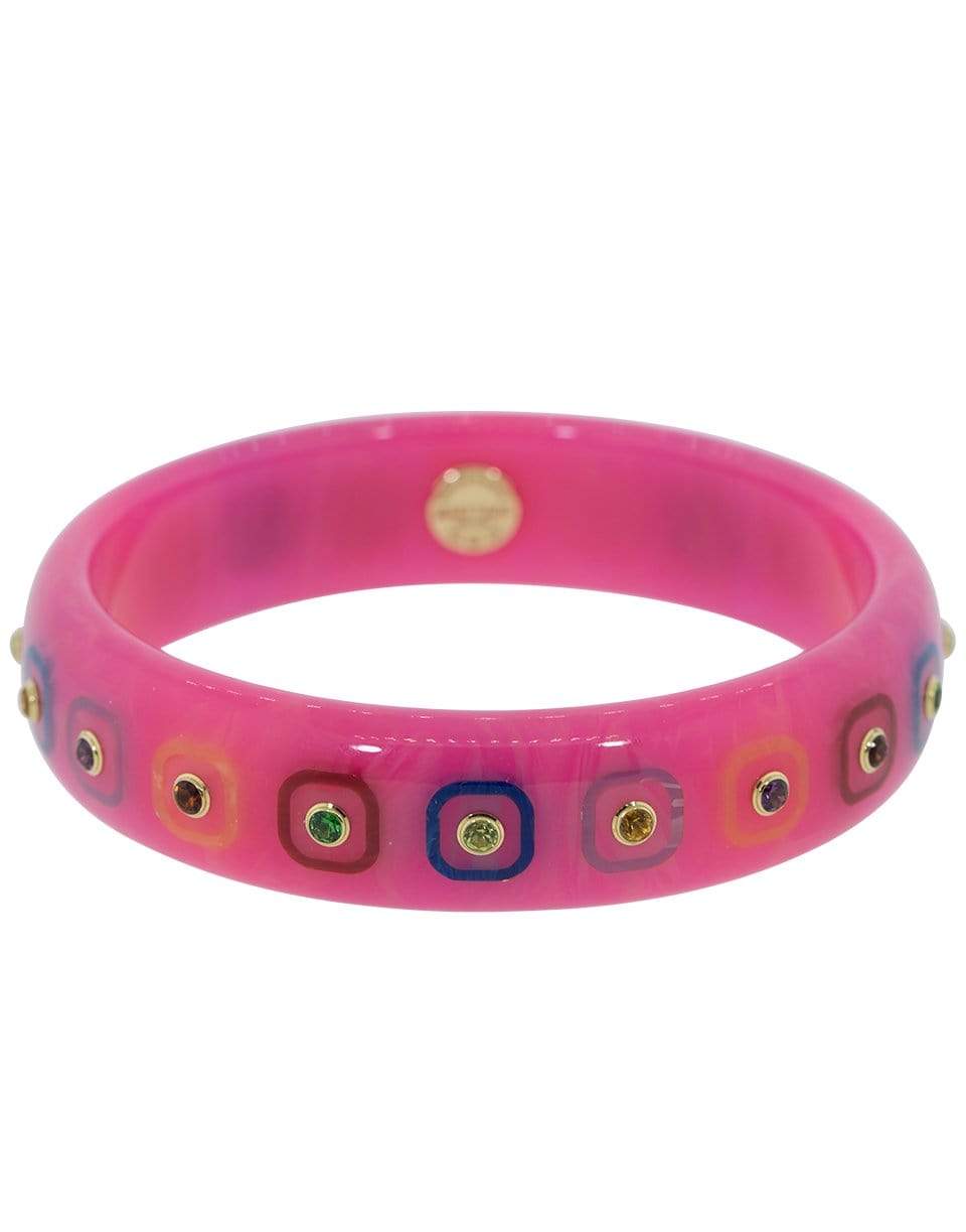 MARK DAVIS-Multiple Gemstone Pink Bakelite Bangle-YELLOW GOLD