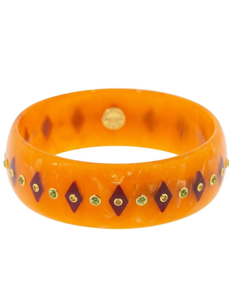 MARK DAVIS-Peridot and Yellow Sapphire Orange Bakelite Bangle-YELLOW GOLD
