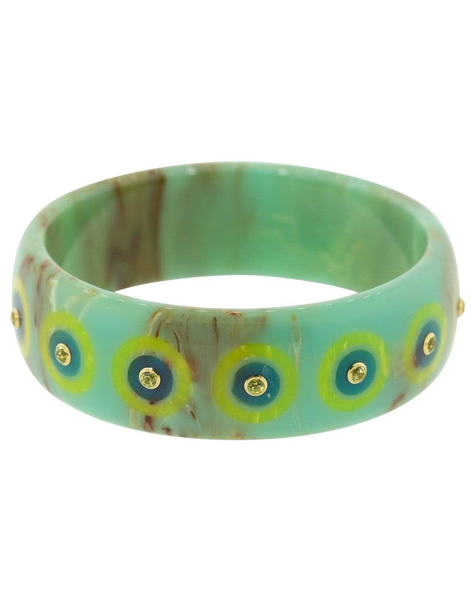 MARK DAVIS-Peridot Blue and Pink Bakelite Bangle-YELLOW GOLD