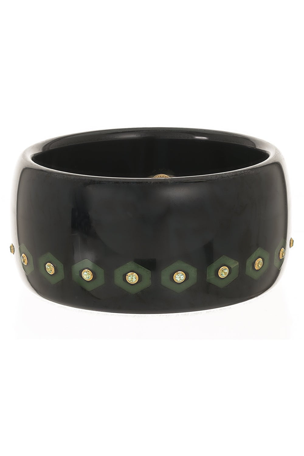 MARK DAVIS-Peridot Blue Wide Bakelite Bangle-YELLOW GOLD