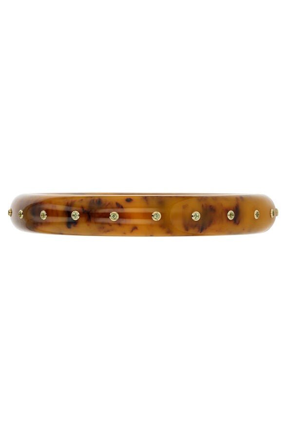 MARK DAVIS-Peridot Brown Bakelite Bangle-YELLOW GOLD