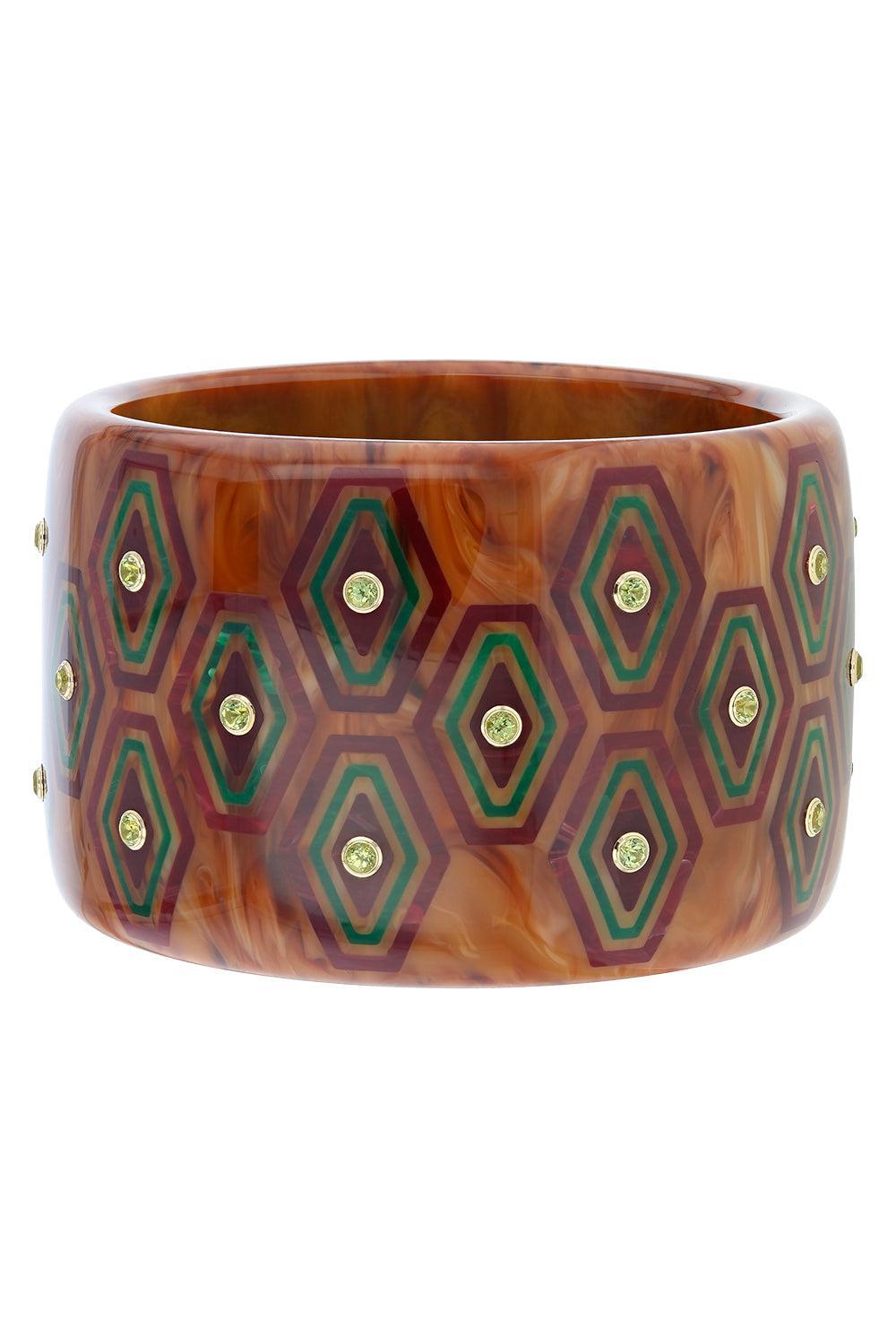 MARK DAVIS-Peridot Brown Bakelite Bangle-YELLOW GOLD