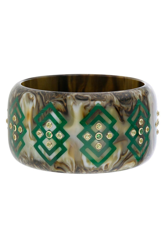 MARK DAVIS-Peridot Garnet Green Bakelite Bangle-YELLOW GOLD