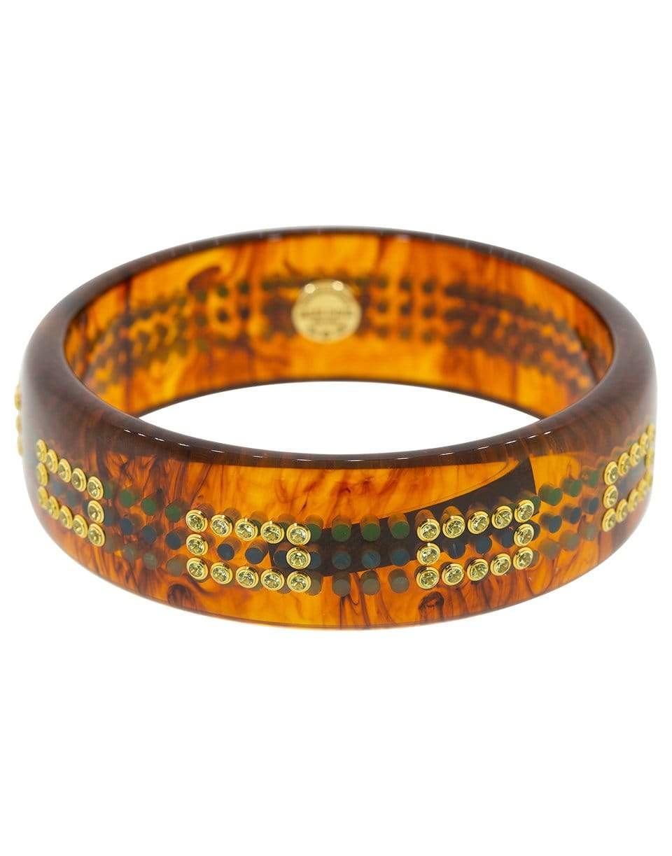 MARK DAVIS-Peridot Tortoise, Blue, and Green Bakelite Bangle-YELLOW GOLD