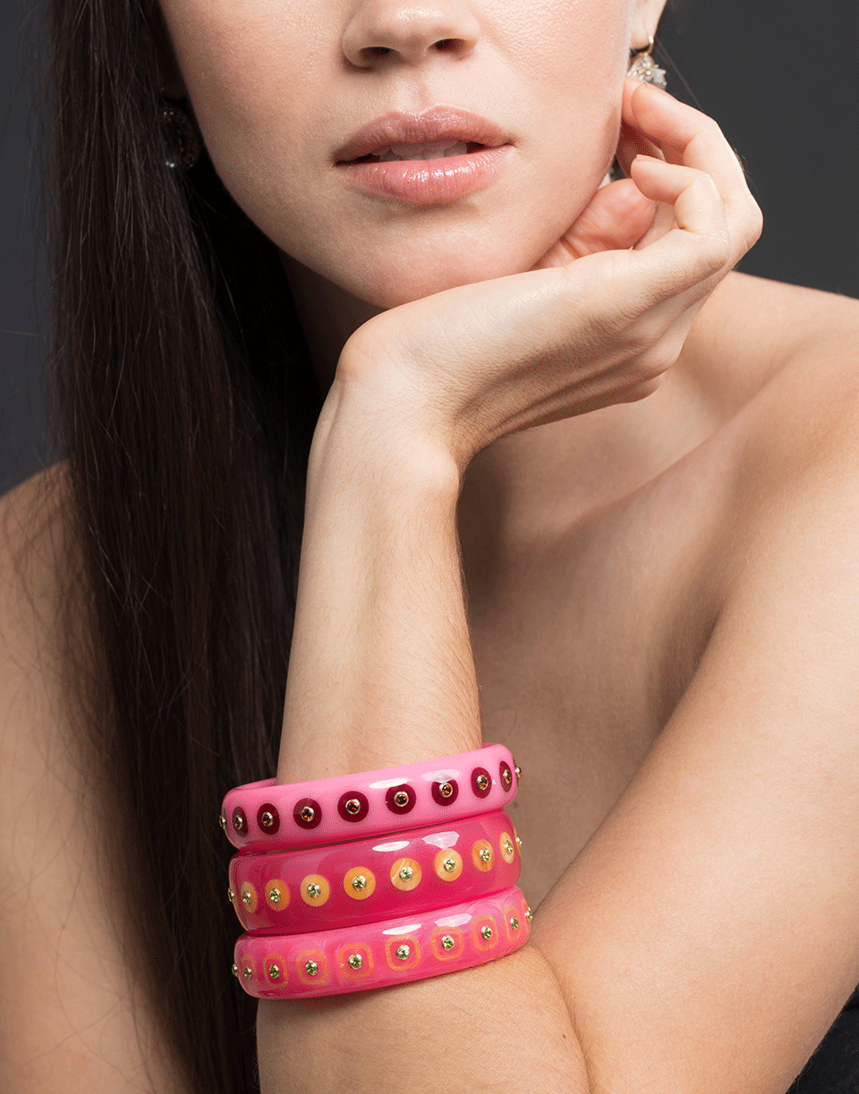 MARK DAVIS-Pink and Burgundy Bakelite Citrine Bangle-YELLOW GOLD