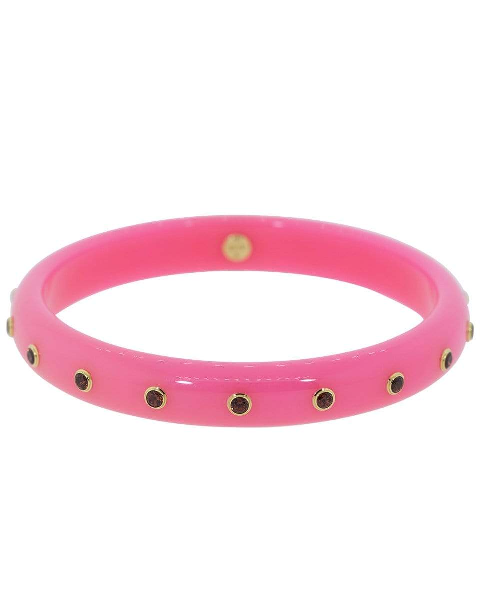 MARK DAVIS-Pink Bakelite and Garnet Bangle-YELLOW GOLD