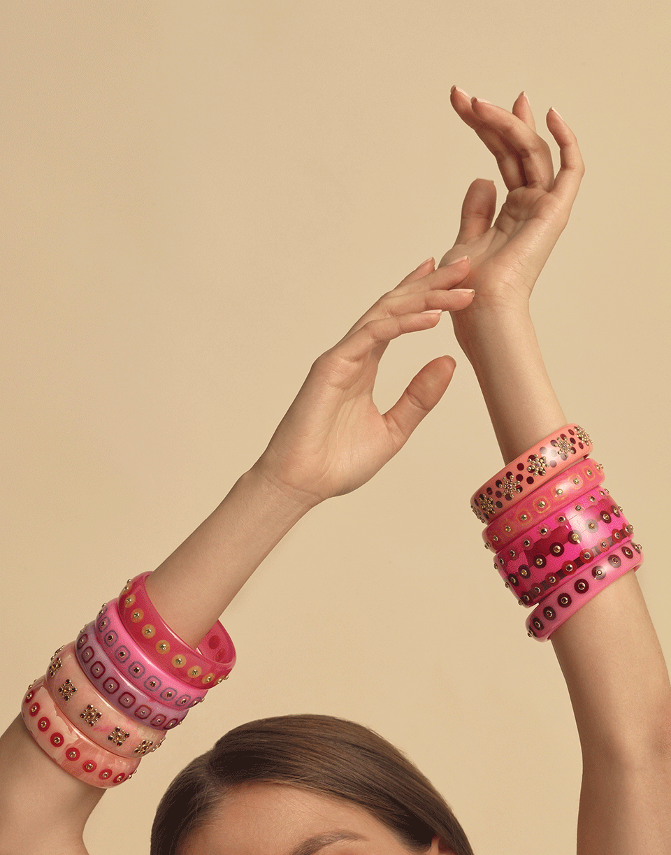MARK DAVIS-Pink Bakelite and Peridot Bangle-YELLOW GOLD