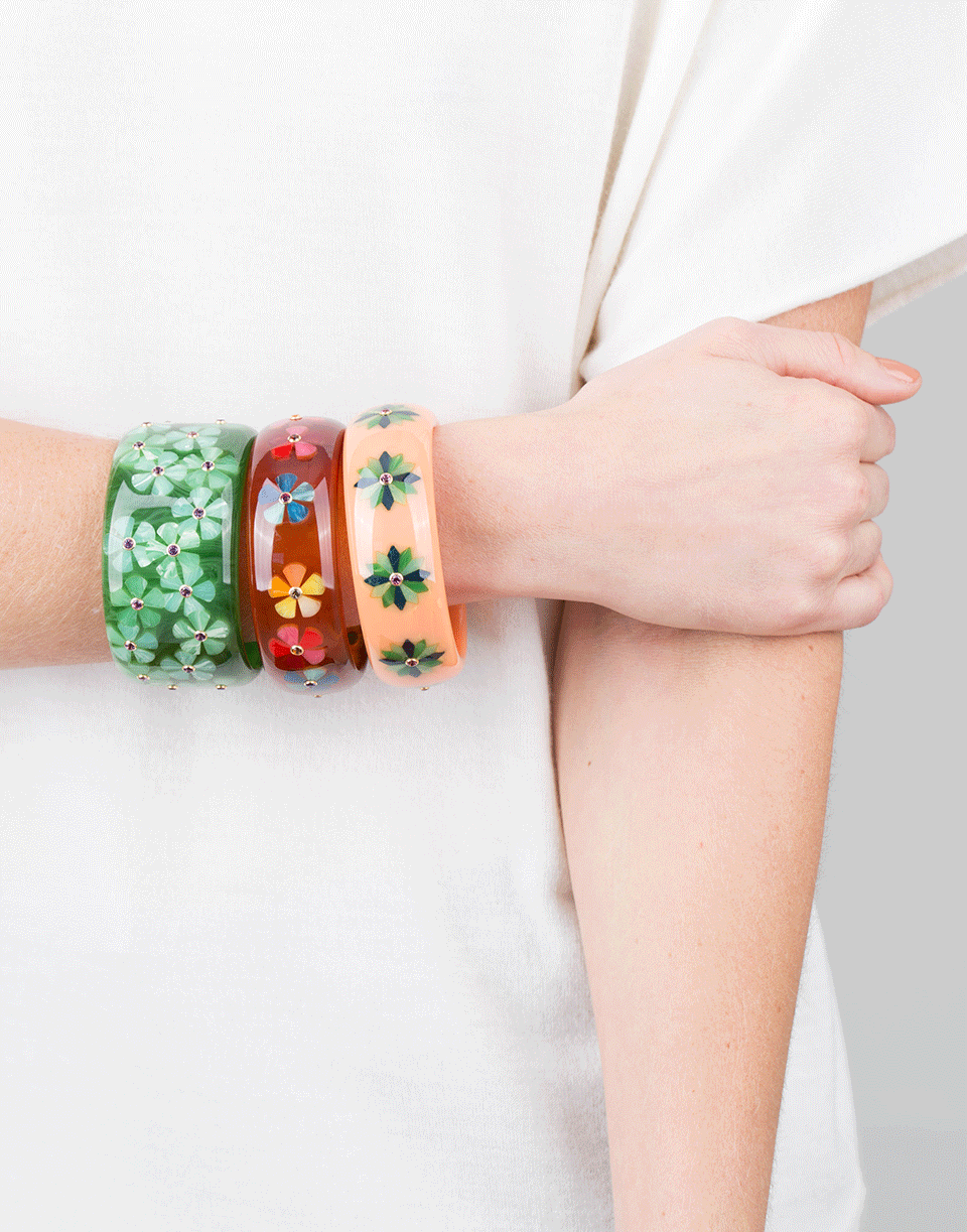 MARK DAVIS-Pink Green And Blue Bakelite Bangle-YELLOW GOLD
