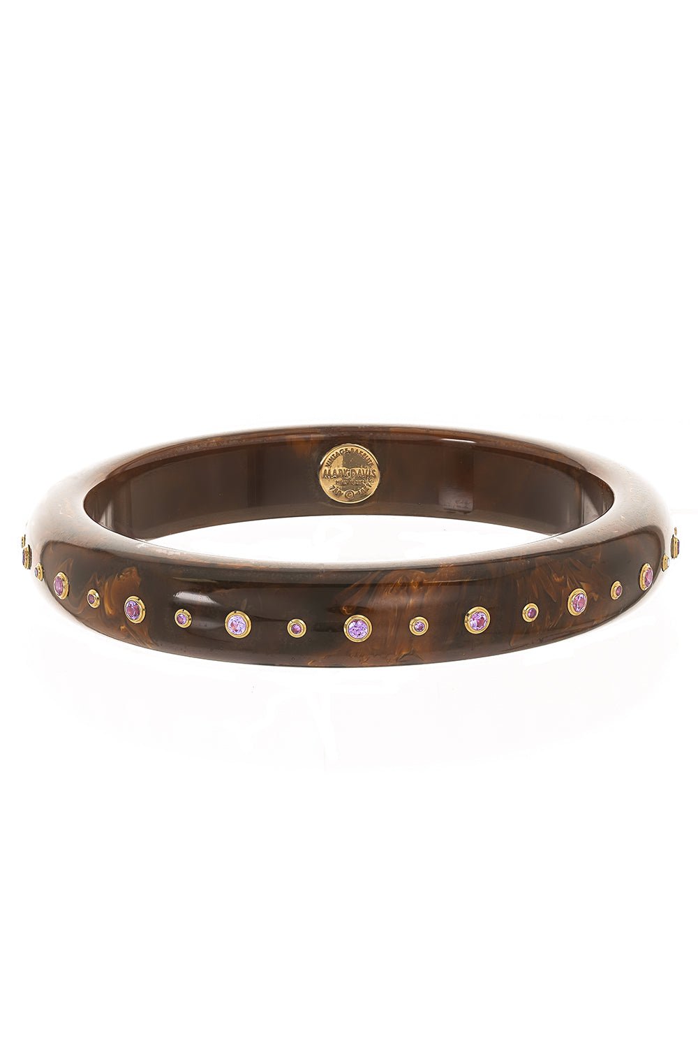 MARK DAVIS-Pink Sapphire Brown Bakelite Bangle-YELLOW GOLD