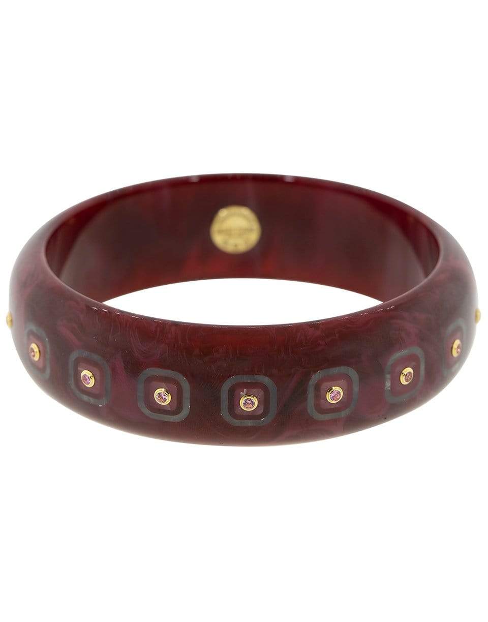 MARK DAVIS-Pink Sapphire Burgundy and Blue Bakelite Bangle-YELLOW GOLD