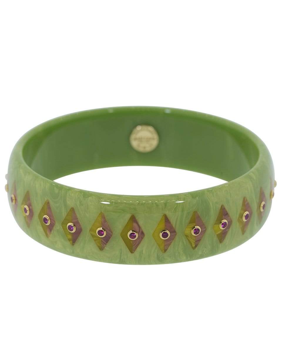 MARK DAVIS-Pink Sapphire Green and Yellow Bakelite Bangle-YELLOW GOLD