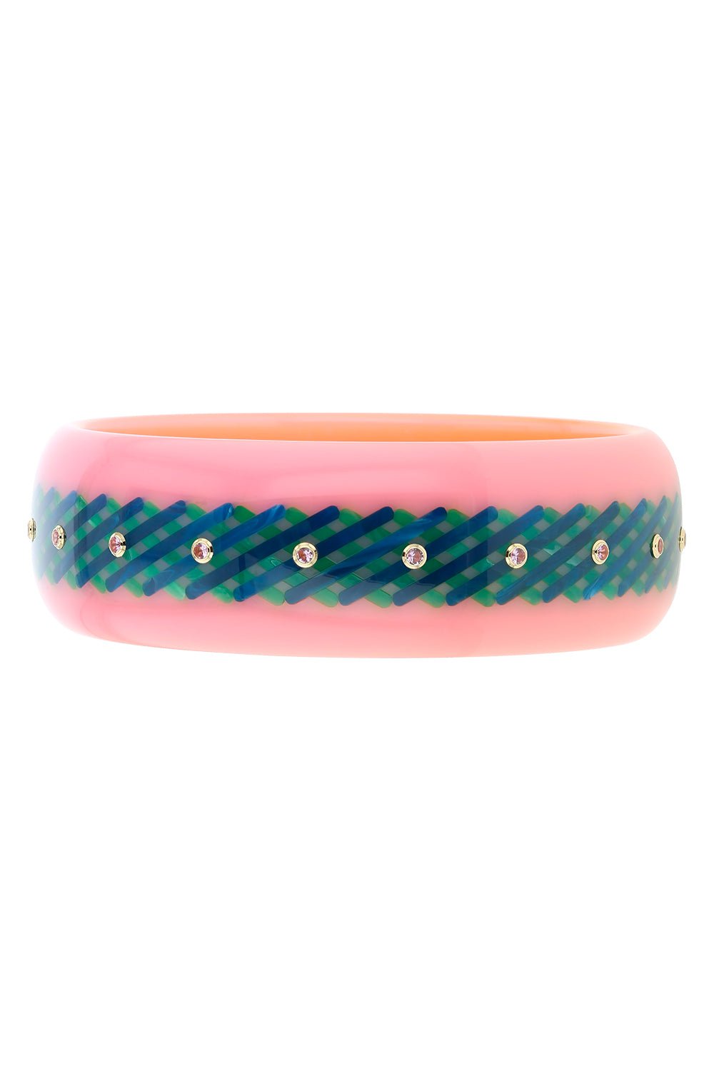 MARK DAVIS-Pink Sapphire Green Bakelite Bangle-YELLOW GOLD