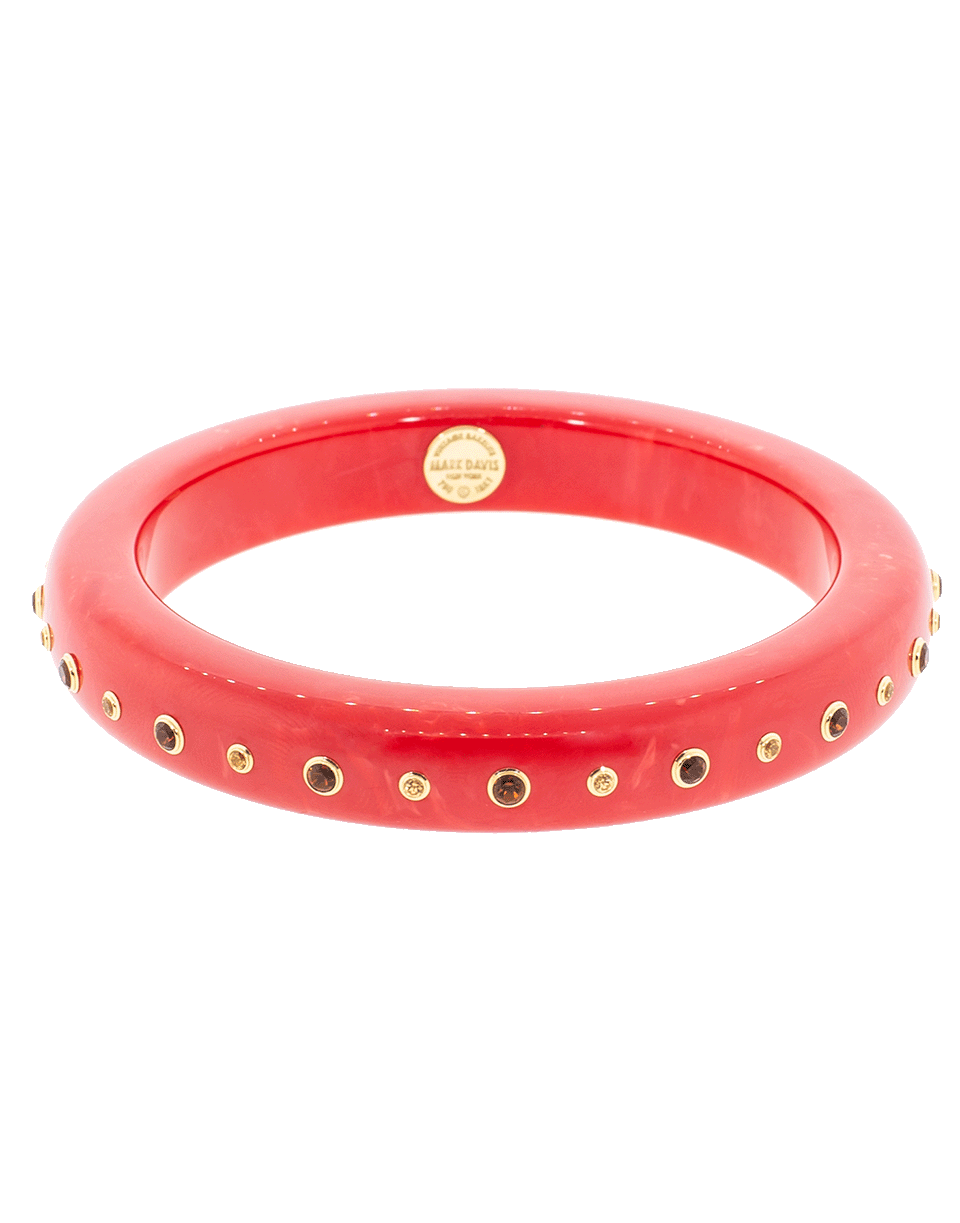 MARK DAVIS-Red Bakelite with Citrine and Spessartite Garnet Bangle-YELLOW GOLD