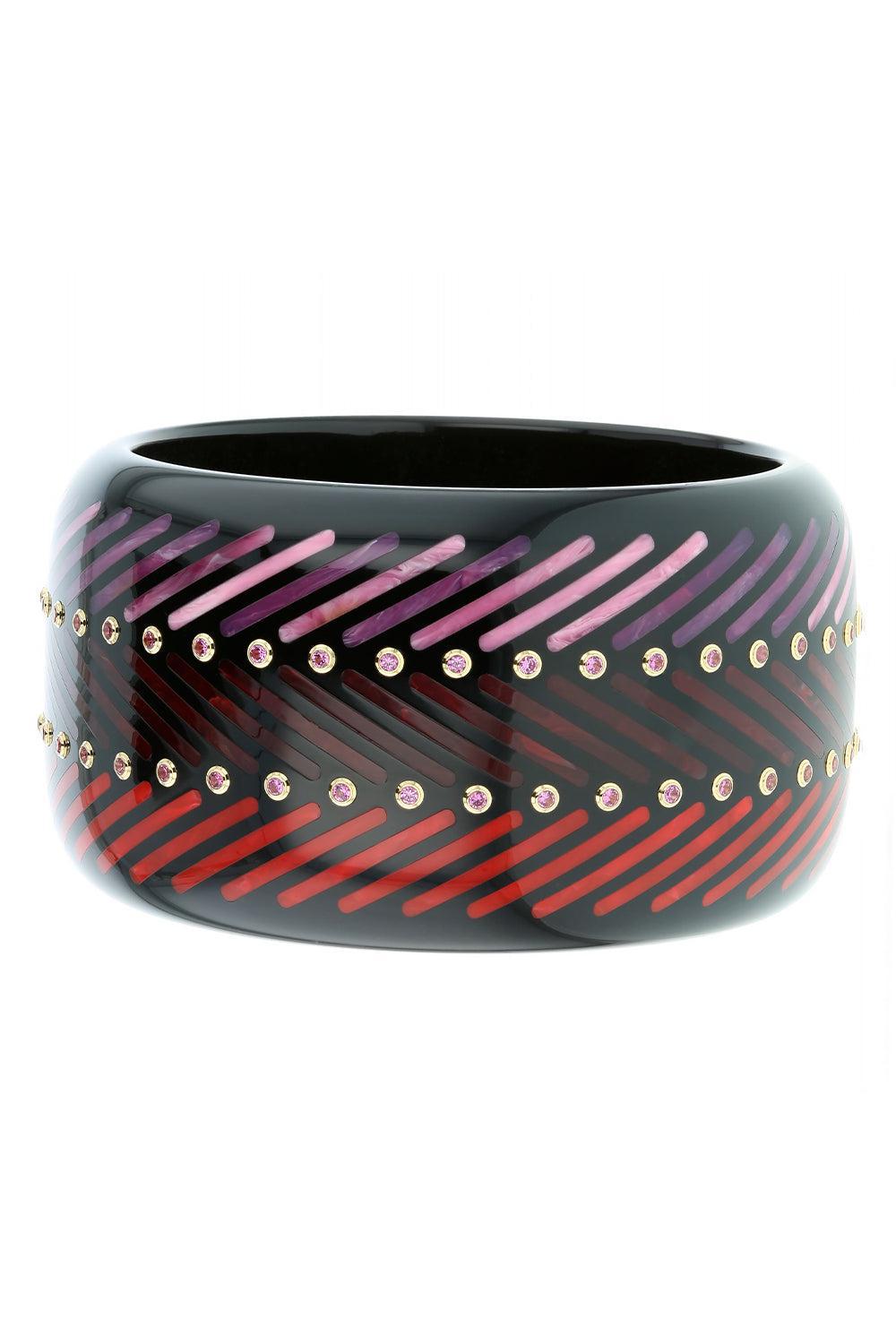 MARK DAVIS-Rhodolite Garnet Black Bakelite Bangle-YELLOW GOLD