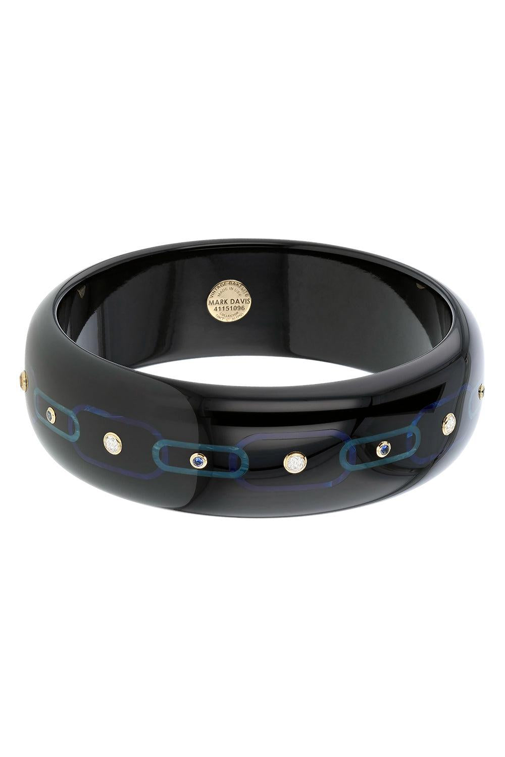 MARK DAVIS-Sapphire Black Bakelite Bangle-YELLOW GOLD