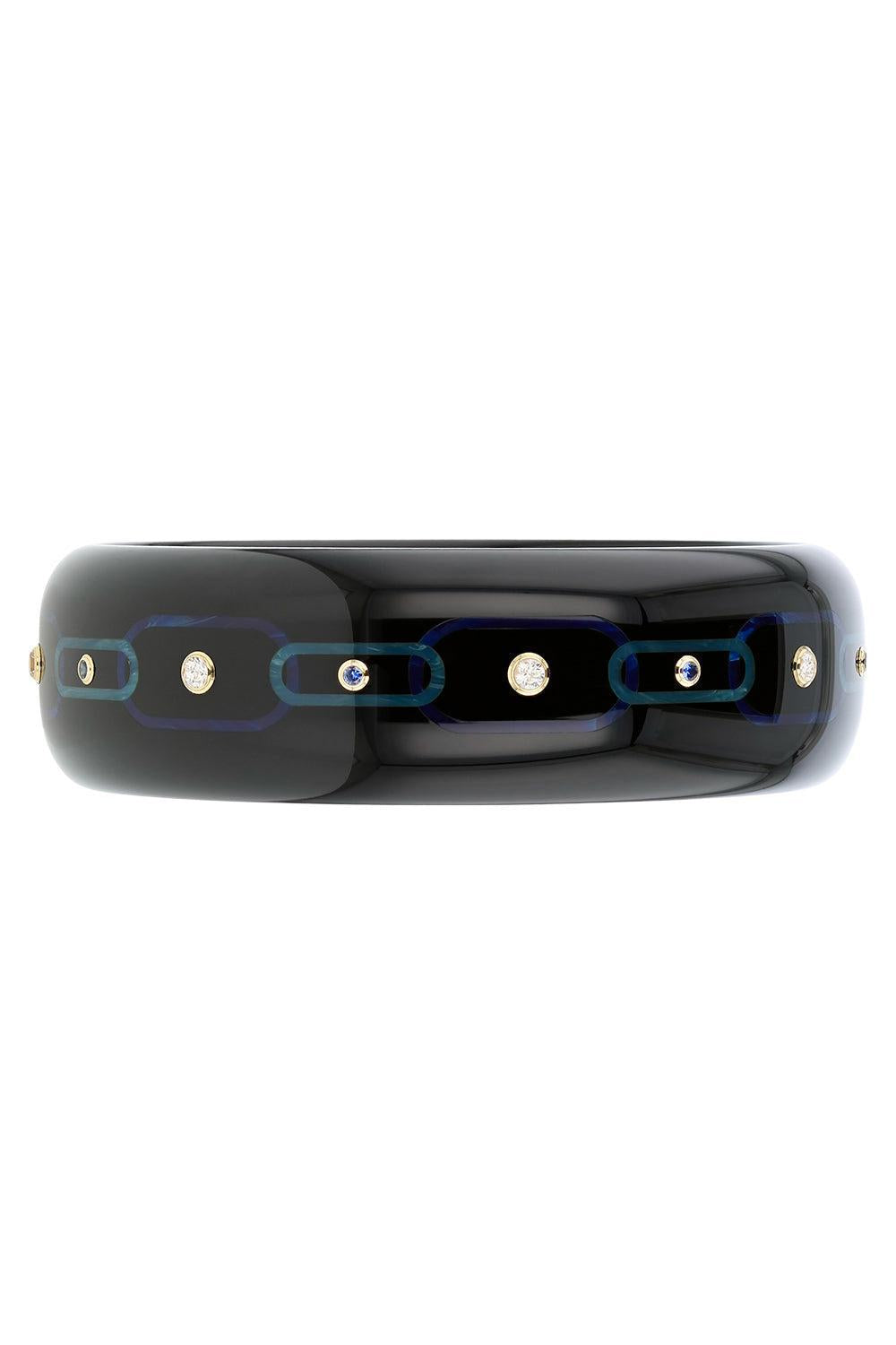 MARK DAVIS-Sapphire Black Bakelite Bangle-YELLOW GOLD
