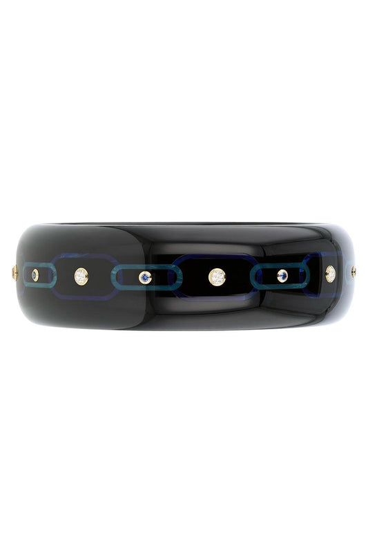 MARK DAVIS-Sapphire Black Bakelite Bangle-YELLOW GOLD