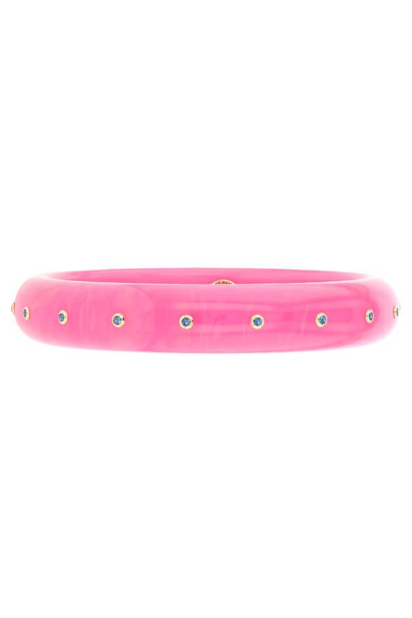MARK DAVIS-Small Blue Sapphire Pink Bakelite Bangle Bracelet-YELLOW GOLD