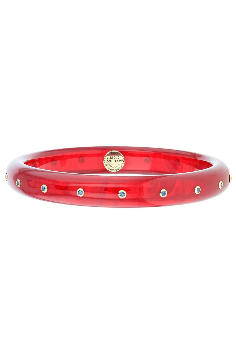 MARK DAVIS-Small Blue Sapphire Red Bakelite Bangle-YELLOW GOLD