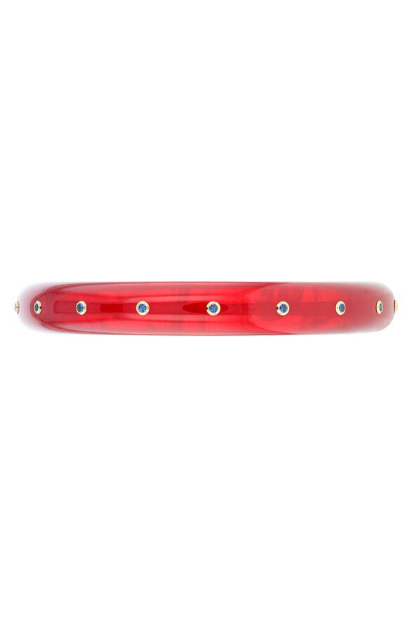 MARK DAVIS-Small Blue Sapphire Red Bakelite Bangle-YELLOW GOLD