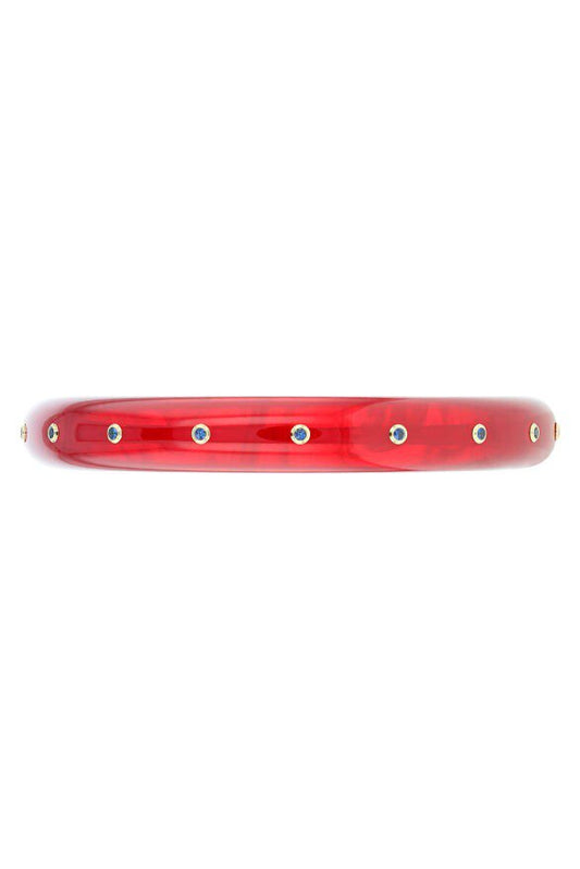 MARK DAVIS-Small Blue Sapphire Red Bakelite Bangle-YELLOW GOLD