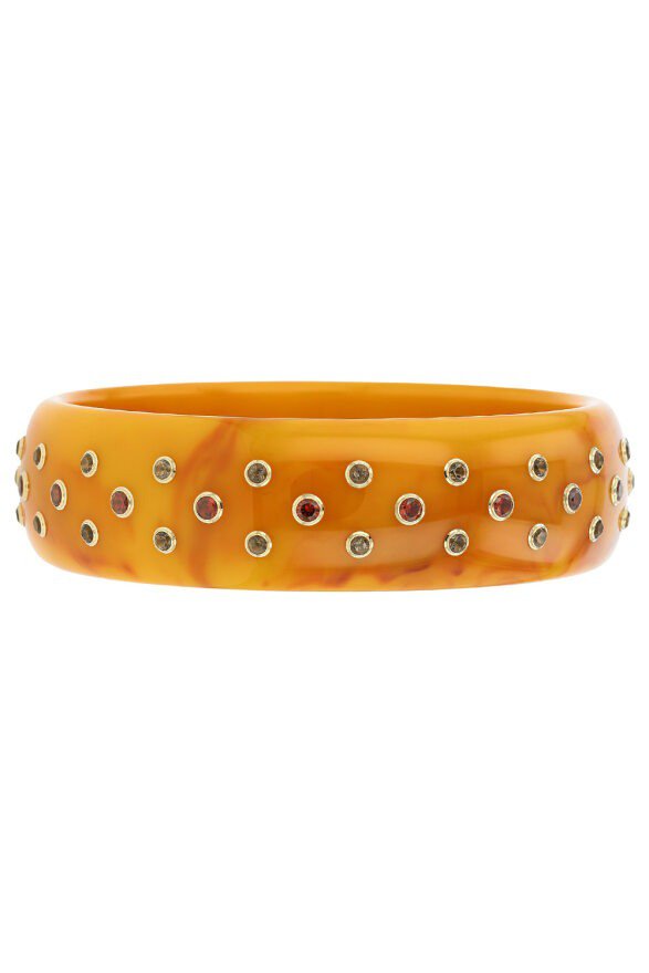 MARK DAVIS-Smoky Quartz Orange Bakelite Bangle-YELLOW GOLD