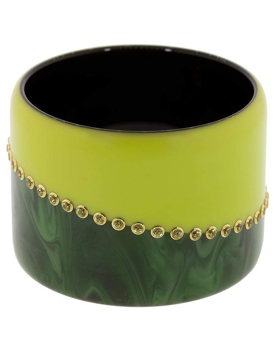MARK DAVIS-Tall Green Peridot Bakelite Bangle-YELLOW GOLD