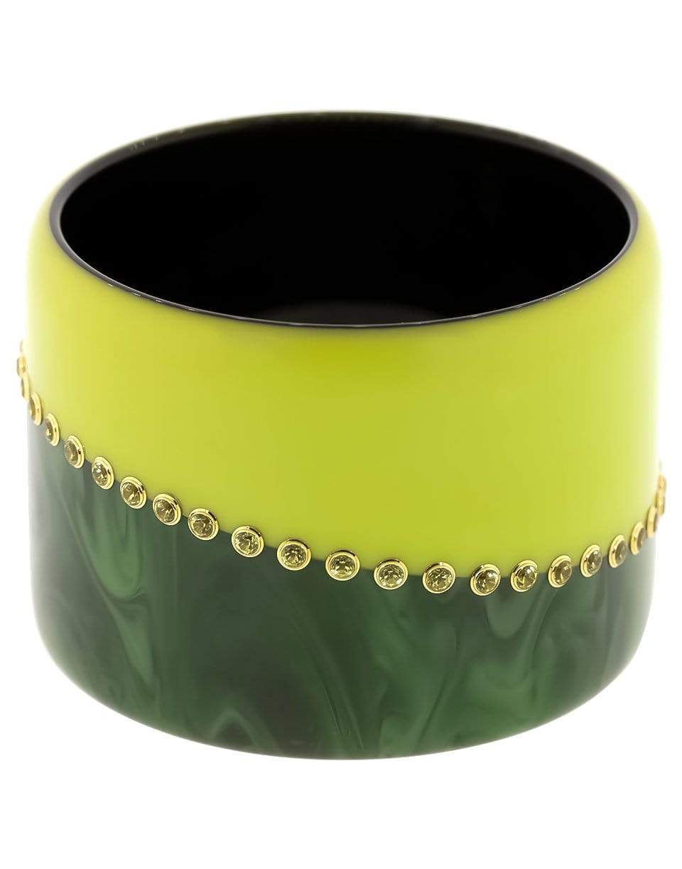 MARK DAVIS-Tall Green Peridot Bakelite Bangle-YELLOW GOLD