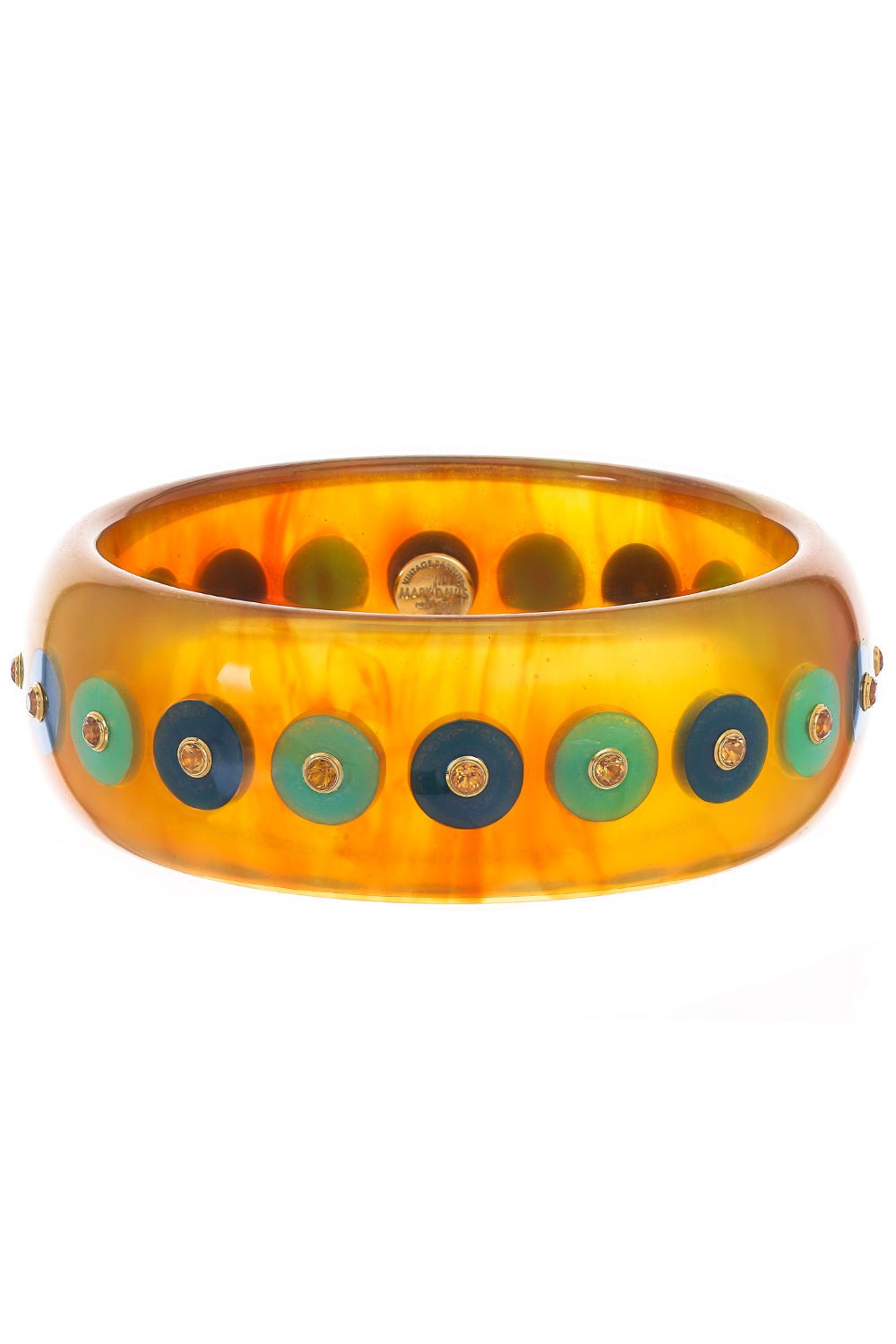 MARK DAVIS-Tortoise Citrine Blue Bakelite Bangle-YELLOW GOLD