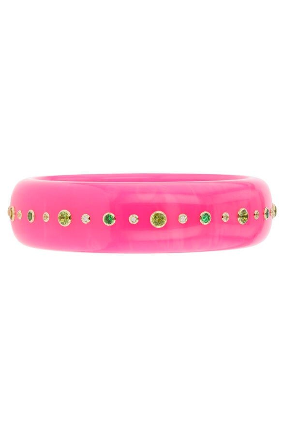 MARK DAVIS-Tsavorite Pink Bakelite Bangle Bracelet-YELLOW GOLD