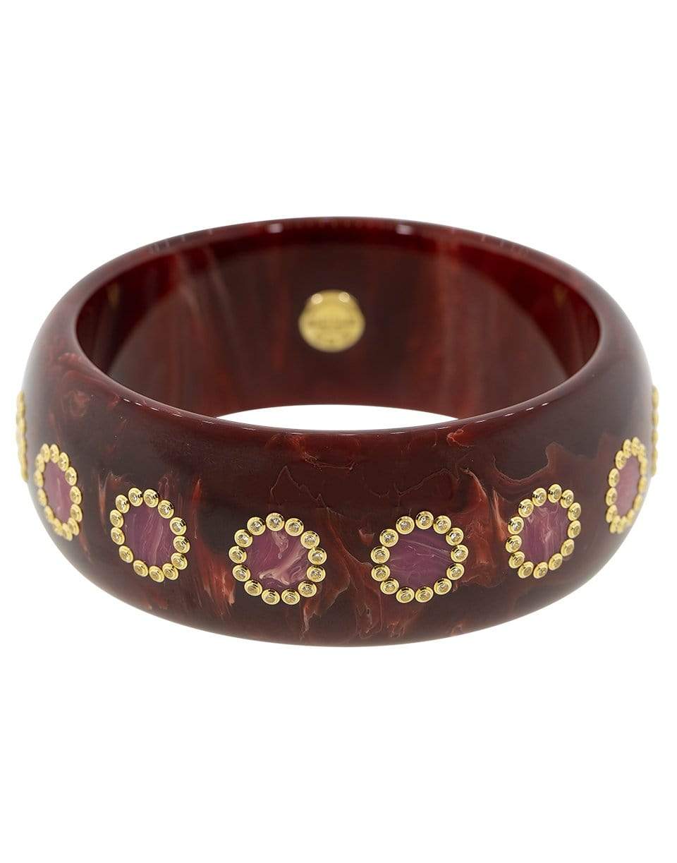 MARK DAVIS-White Sapphire Burgundy and Pink Bakelite Bangle-YELLOW GOLD