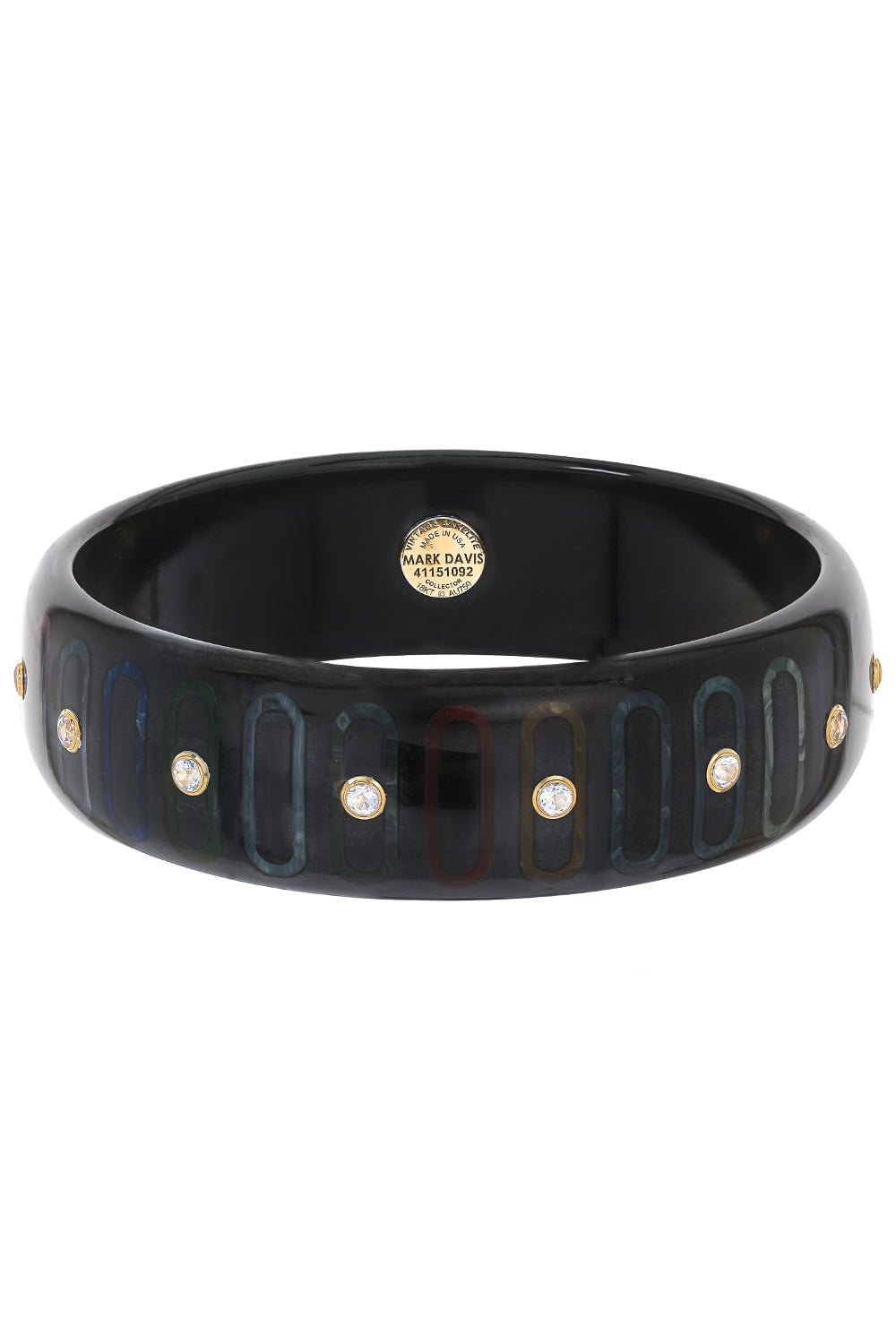 MARK DAVIS-White Topaz Black Bakelite Bangle-YELLOW GOLD