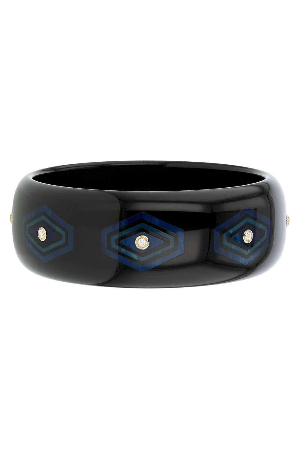 MARK DAVIS-White Topaz Black Bakelite Bangle-YELLOW GOLD