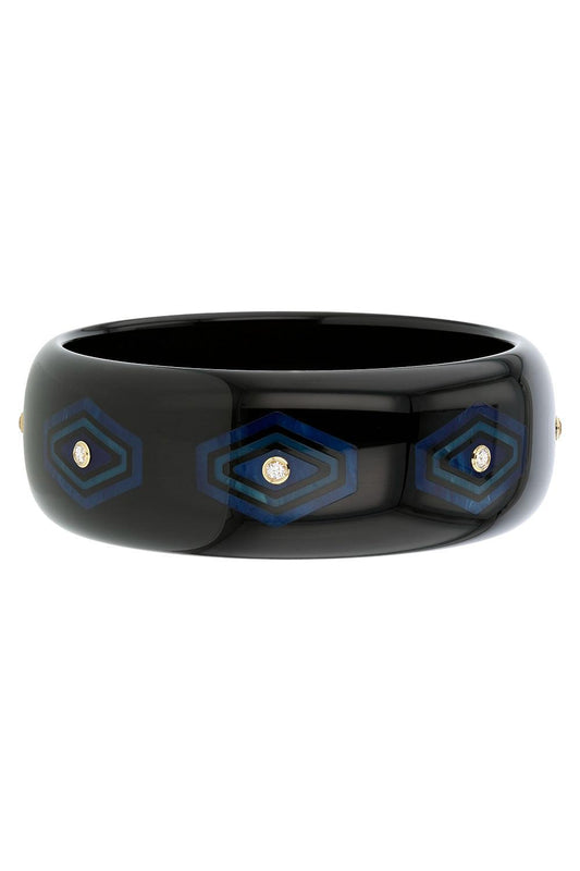 MARK DAVIS-White Topaz Black Bakelite Bangle-YELLOW GOLD